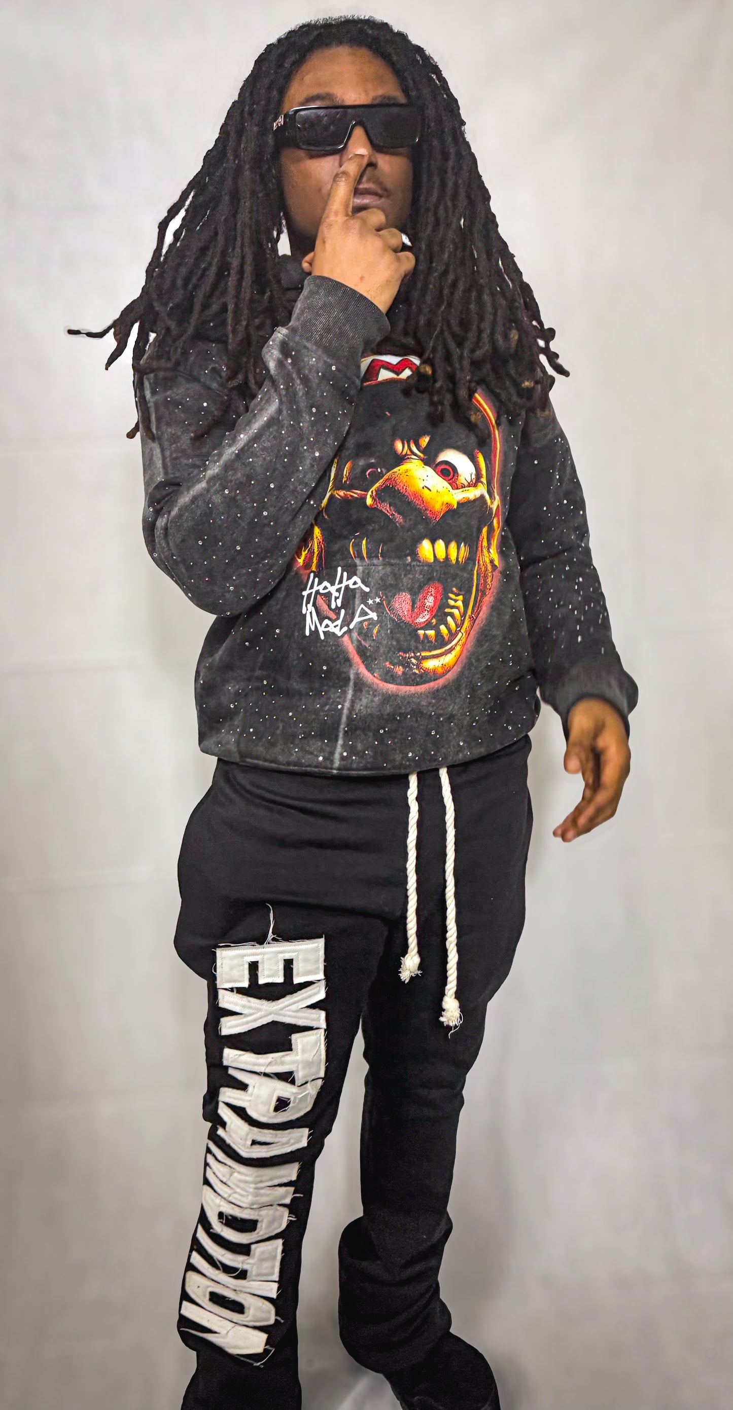 Acid wash "Rhinestone" hoodie